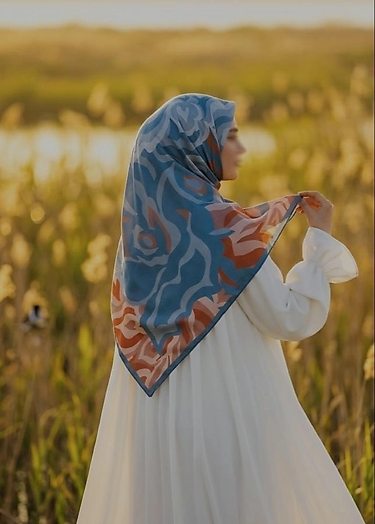 Mihrâ Desen B.B Pamuklu Eşarp - Mavi