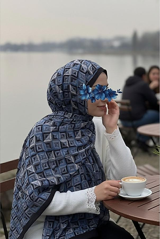 Pamuk Kraş Şal - Lacivert