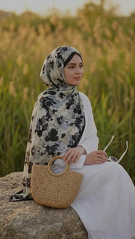 Garden Desen Pamuklu Soft Şal - Siyah