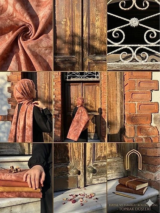 Color Desen Büyük Boy Koton Şal Kiremit