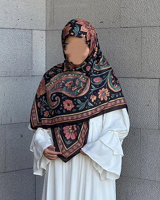 Vintage Desen Büyük Boy Pamuklu Soft Eşarp