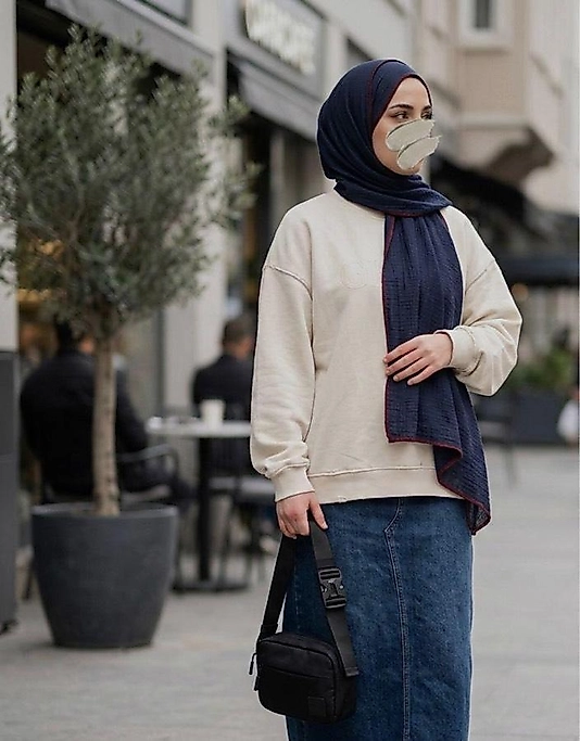 Müslin Biyeli Büyük Boy Şal-Lacivert