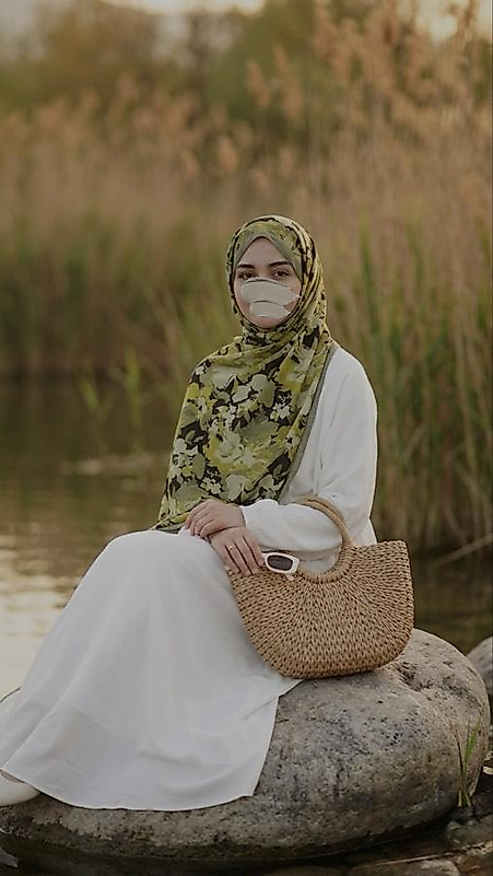 Garden Desen Pamuklu Soft Şal - Zeytin Yeşili